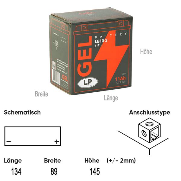 Landport Motorradbatterie LB10-3 12V 11Ah