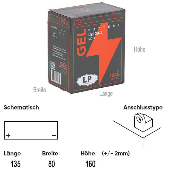 Landport Motorradbatterie LB12A-4 12V 12Ah