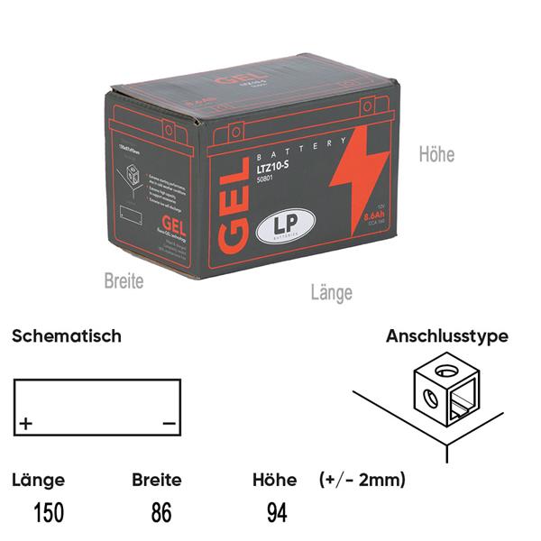 Landport Motorradbatterie LTZ10-S 12V 8,6Ah