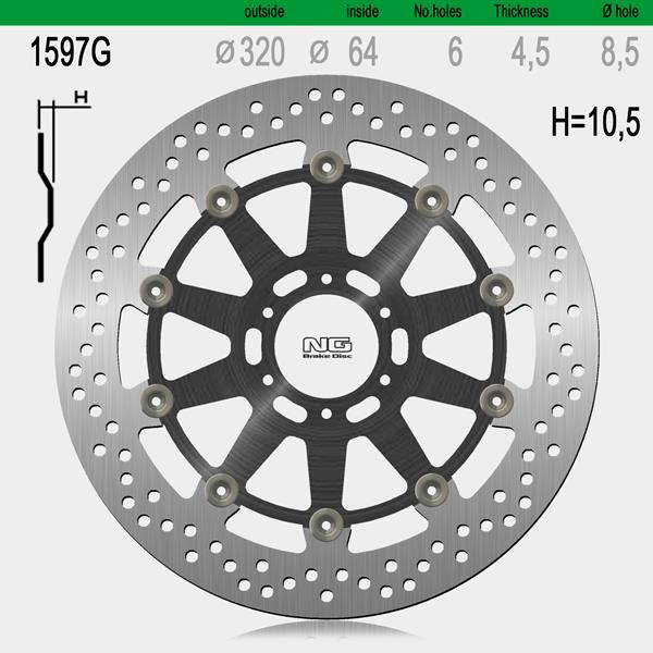 Bremsscheibe NG1597G passend für Aprilia, Moto Guzzi und Moto Morini