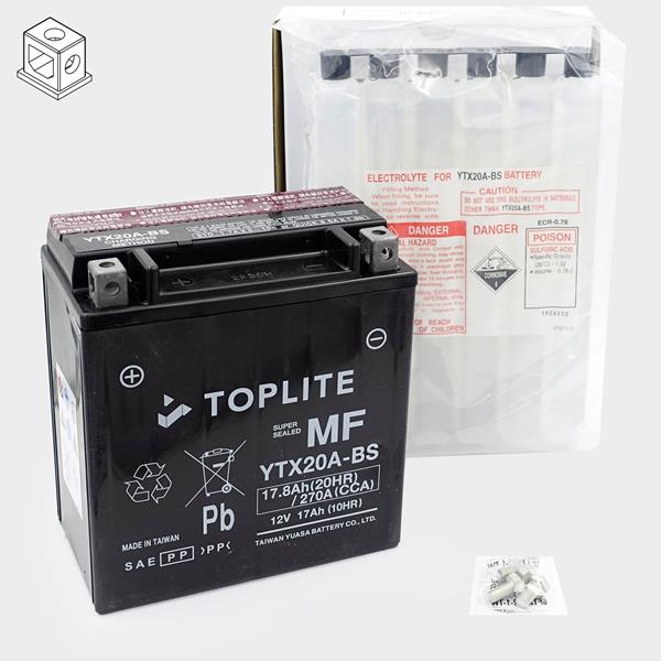Toplite Motorradbatterie YTX20A-BS 12V 17Ah