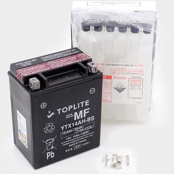 Toplite Motorradbatterie YTX14AH-BS 12V 12Ah passend für Piaggio und Yamaha