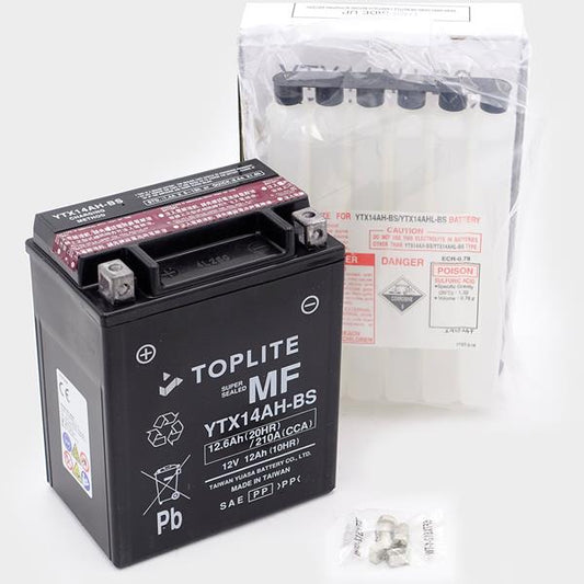 Toplite Motorradbatterie YTX14AH-BS 12V 12Ah passend für Piaggio und Yamaha