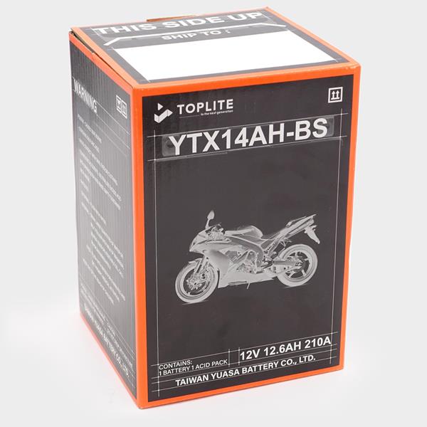 Toplite Motorradbatterie YTX14AH-BS 12V 12Ah passend für Piaggio und Yamaha