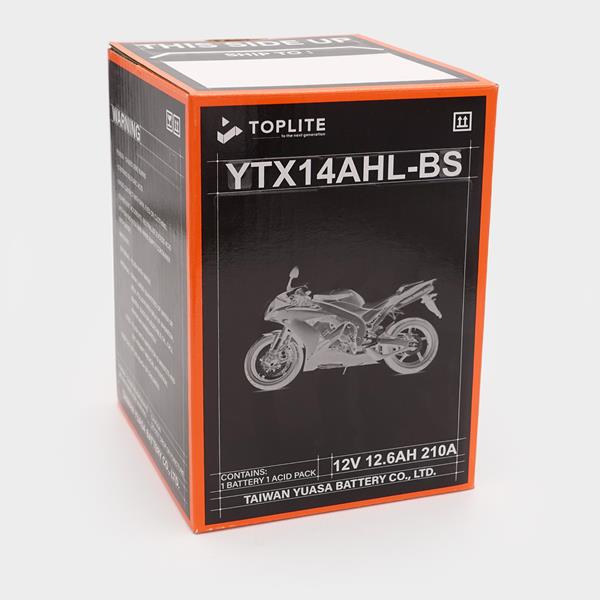 Toplite Motorradbatterie YTX14AHL-BS 12V 12Ah