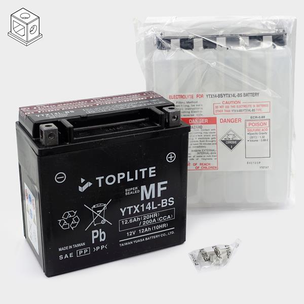 Toplite Motorradbatterie YTX14L-BS 12V 12Ah