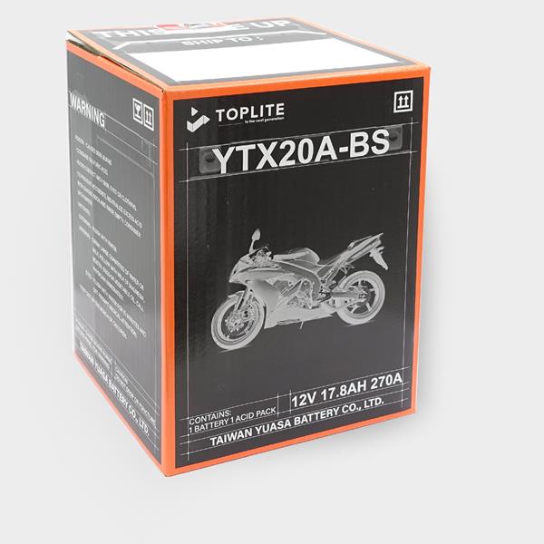 Toplite Motorradbatterie YTX20A-BS 12V 17Ah