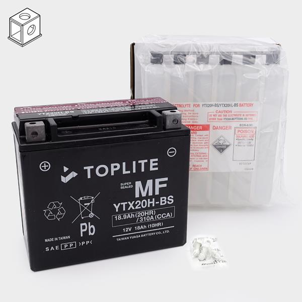 Toplite Motorradbatterie YTX20H-BS 12V 18Ah passend für Aprilia, Harley-Davidson und Moto Guzzi