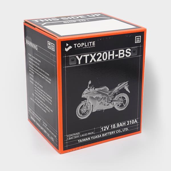 Toplite Motorradbatterie YTX20H-BS 12V 18Ah passend für Aprilia, Harley-Davidson und Moto Guzzi