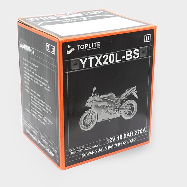 Toplite Motorradbatterie YTX20L-BS 12V 18Ah