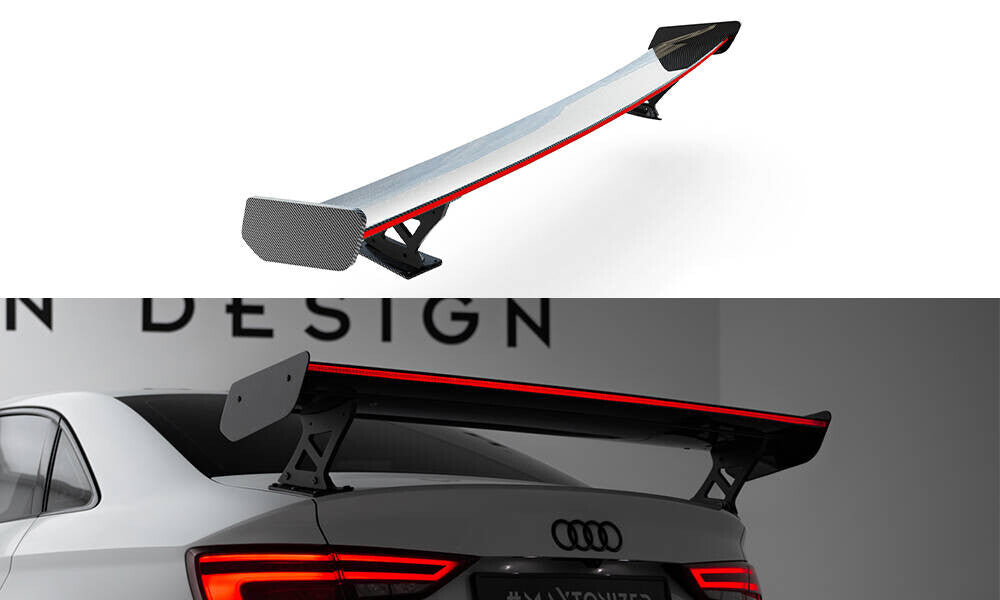 Carbon Heckspoiler Heckflügel Standfuß Außen + LED passend für Audi A3 / A3 S-Line / S3 / RS3 Limousine 8V / 8V FL