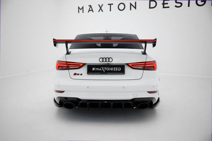 Carbon Heckspoiler Heckflügel Standfuß Außen + LED passend für Audi A3 / A3 S-Line / S3 / RS3 Limousine 8V / 8V FL