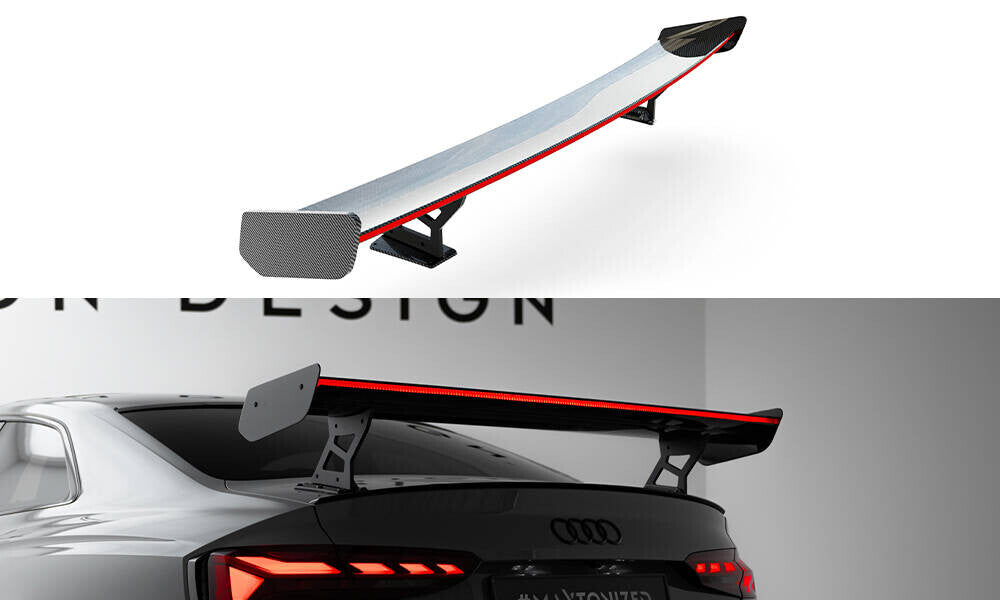 Carbon Heckspoiler Heckflügel Standfuß Außen V.2 + LED passend für Audi A5 / A5 S-Line / S5 / RS5 Coupe F5 / F5 FL
