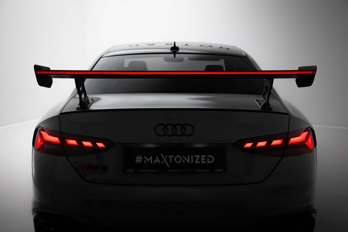 Carbon Heckspoiler Heckflügel Standfuß Außen V.2 + LED passend für Audi A5 / A5 S-Line / S5 / RS5 Coupe F5 / F5 FL
