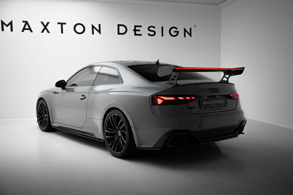 Carbon Heckspoiler Heckflügel Standfuß Außen V.2 + LED passend für Audi A5 / A5 S-Line / S5 / RS5 Coupe F5 / F5 FL