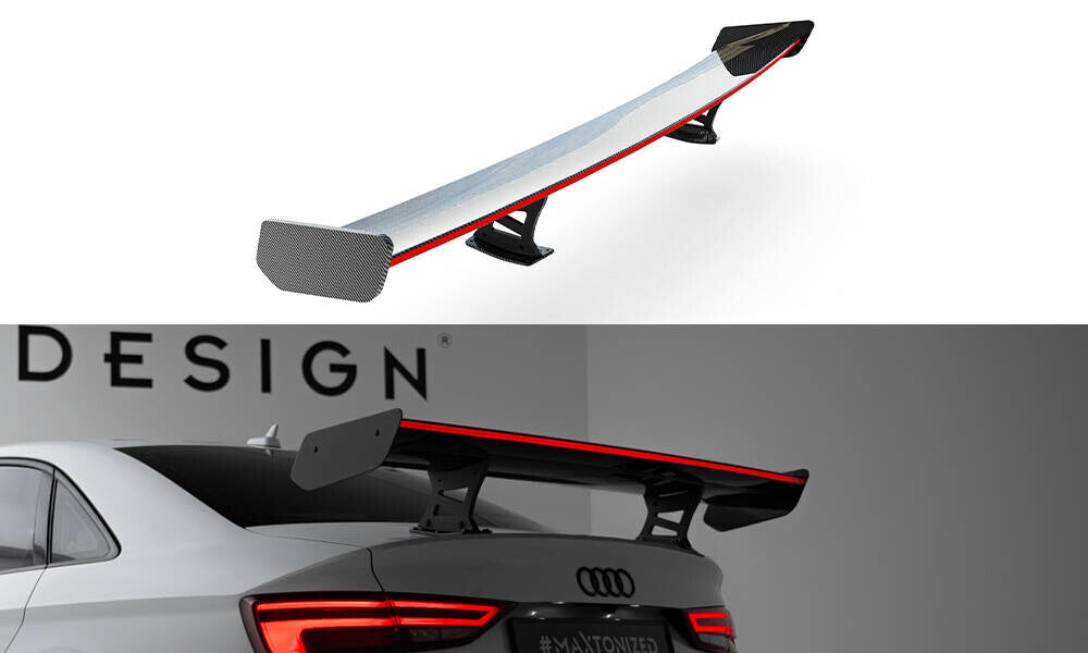 Carbon Heckspoiler Heckflügel Standfuß Innen + LED passend für Audi A3 / A3 S-Line / S3 / RS3 Limousine 8V / 8V FL