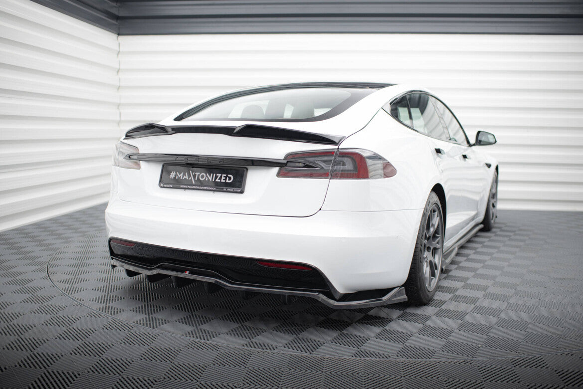 Diffusor Heckansatz V.1 passend für Tesla Model S Plaid Mk1 FL schwarz Hochglanz