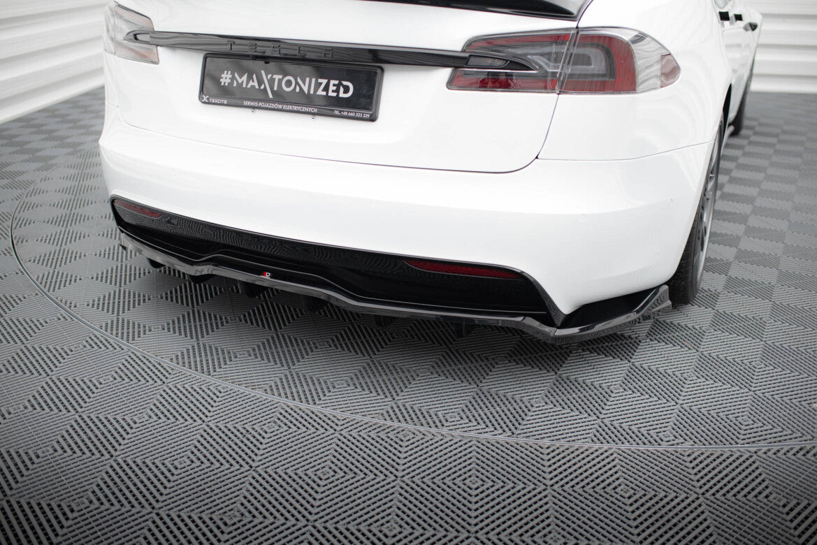Diffusor Heckansatz V.1 passend für Tesla Model S Plaid Mk1 FL schwarz Hochglanz