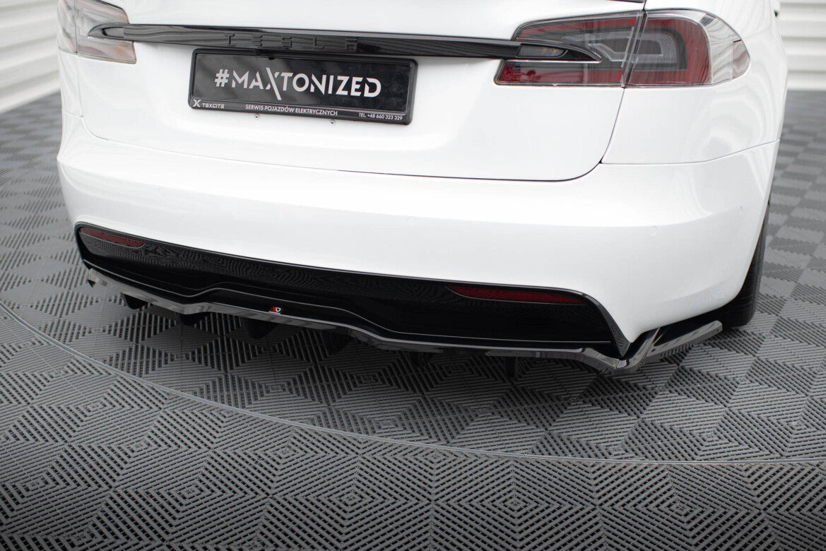 Diffusor Heckansatz V.2 passend für Tesla Model S Plaid Mk1 FL schwarz Hochglanz