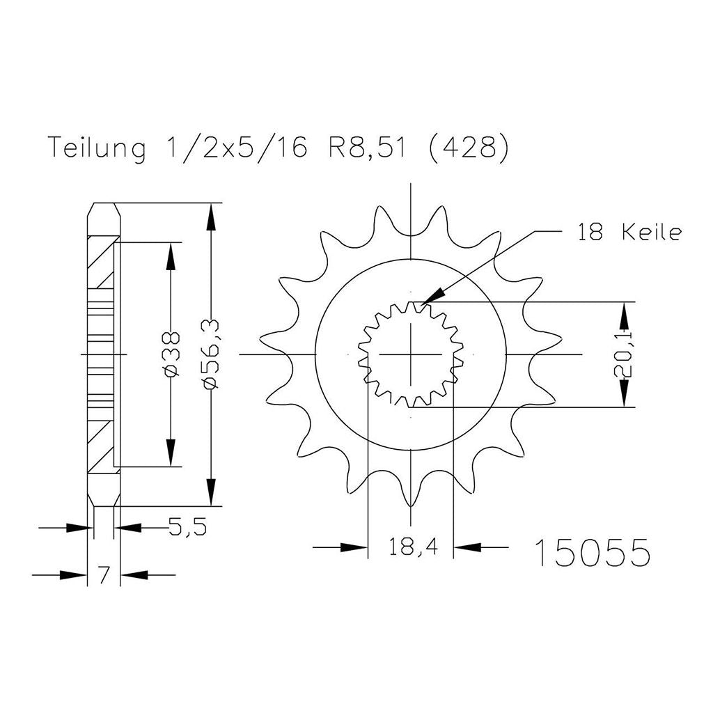 AFAM Kettensatz für KSR Moto TW 125 X CBS 2018 428 R1G Kettenkit