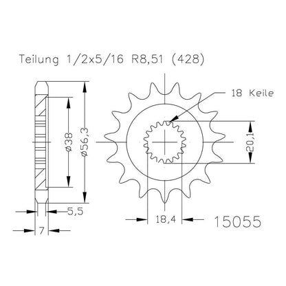 AFAM Kettensatz für KSR Moto Code 125 14-16 428 R1G Kettenkit