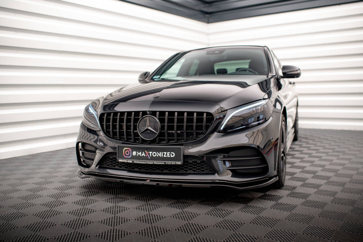 Frontlippe V.1 passend für Mercedes C AMG Line Limousine / Coupe / Kombi W205 / C205 / S205 FL schwarz Hochglanz