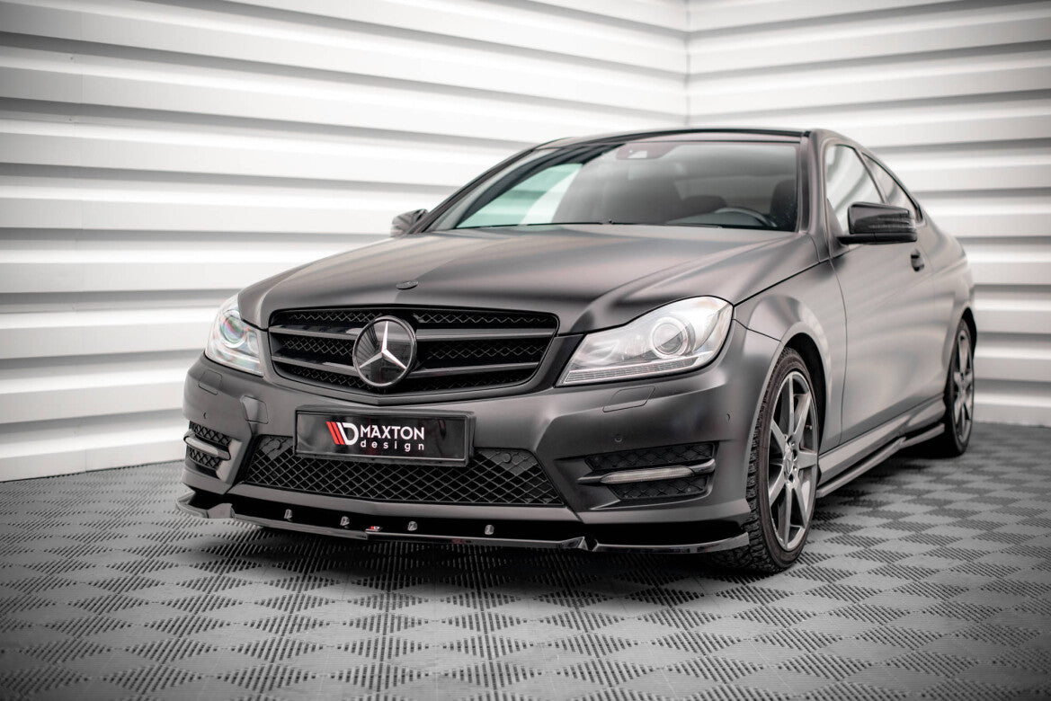 Frontlippe V.1 passend für Mercedes C Coupe / Limousine / Kombi AMG-Line C204 / W204 FL / S204 FL schwarz Hochglanz