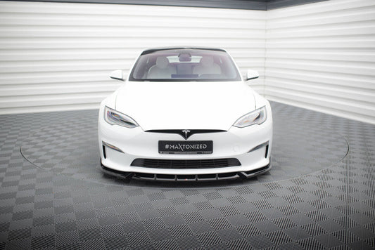 Frontlippe V.1 passend für Tesla Model S Plaid Mk1 FL schwarz Hochglanz