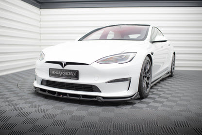 Frontlippe V.1 passend für Tesla Model S Plaid Mk1 FL schwarz Hochglanz
