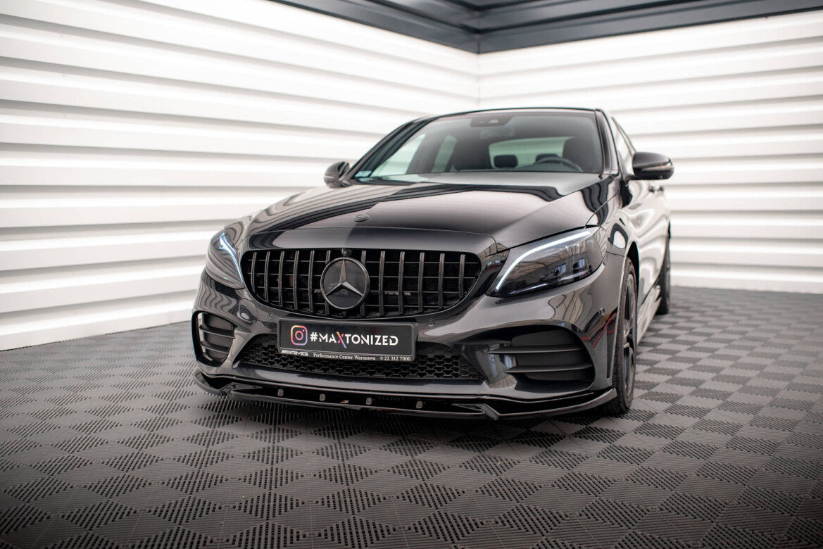 Frontlippe V.2 passend für Mercedes C AMG Line Limousine / Coupe / Kombi W205 / C205 / S205 FL schwarz Hochglanz