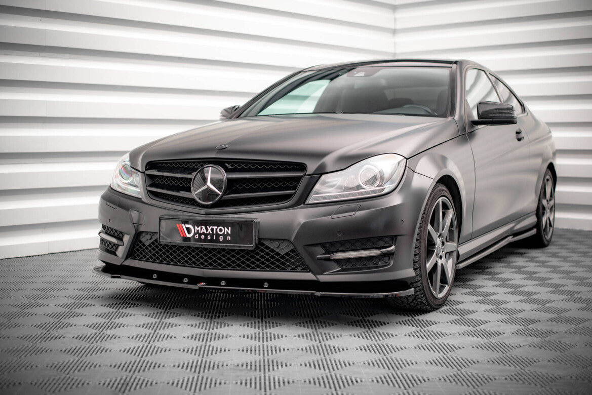 Frontlippe V.2 passend für Mercedes C Coupe / Limousine / Kombi AMG-Line C204 / W204 FL / S204 FL schwarz Hochglanz