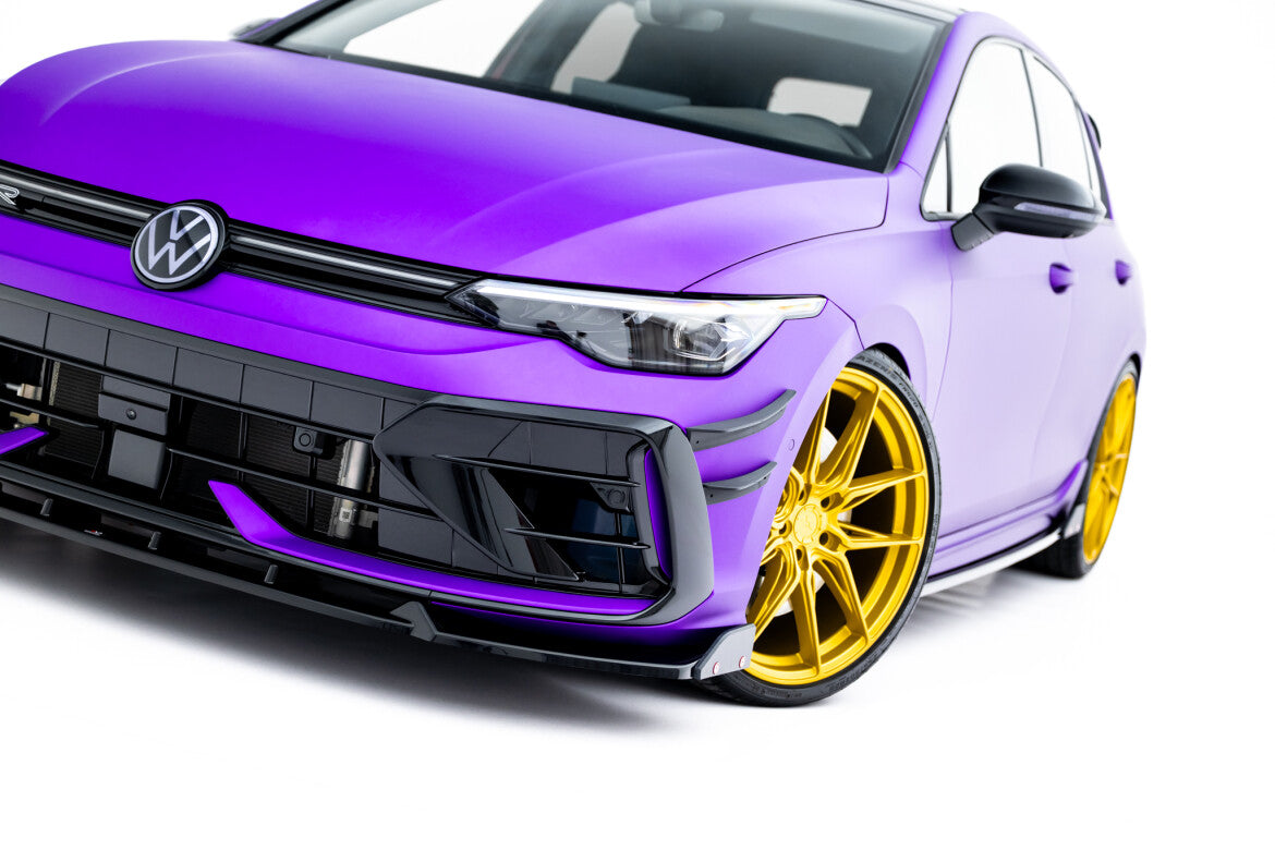 Frontlippe V.3 passend für VW Golf R Hatchback / Variant Mk8 FL schwarz Hochglanz + Flaps matt
