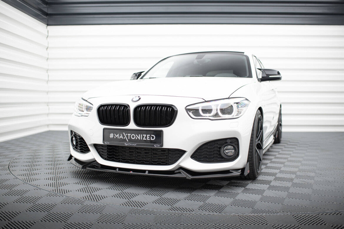 Frontlippe V.5 passend für BMW 1er M-Paket / M140i F20 FL schwarz Hochglanz + Flaps matt