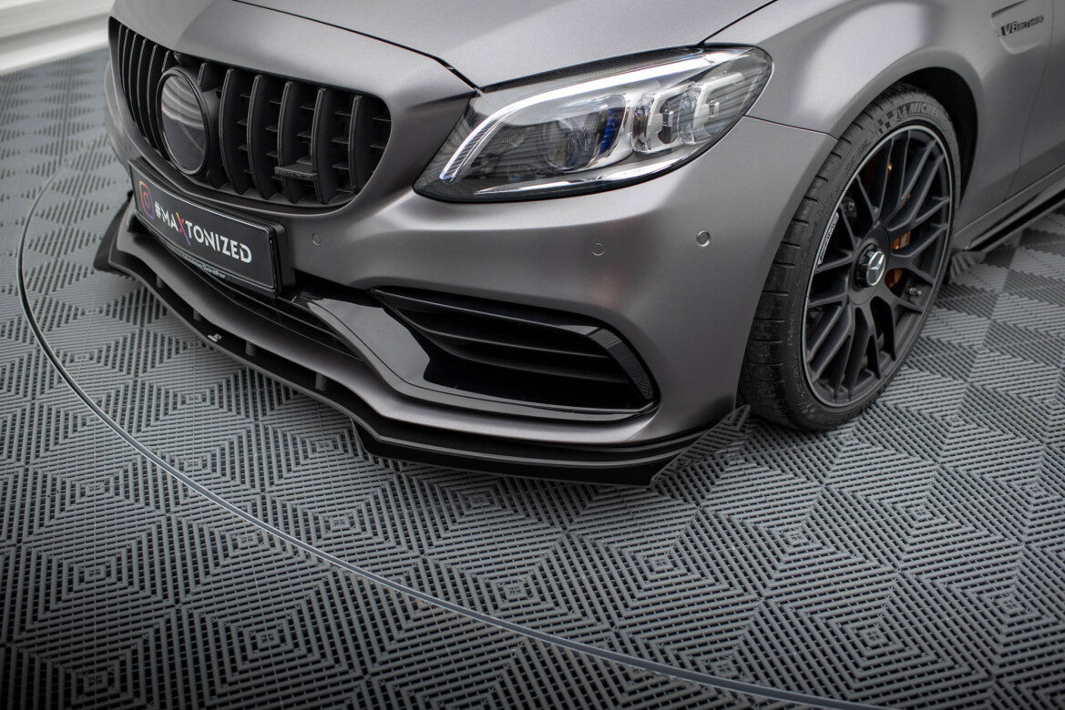 Frontlippen Flaps passend für Mercedes-AMG C63 Limousine / Kombi W205 FL schwarz Hochglanz