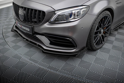 Frontlippen Flaps passend für Mercedes-AMG C63 Limousine / Kombi W205 FL schwarz Hochglanz
