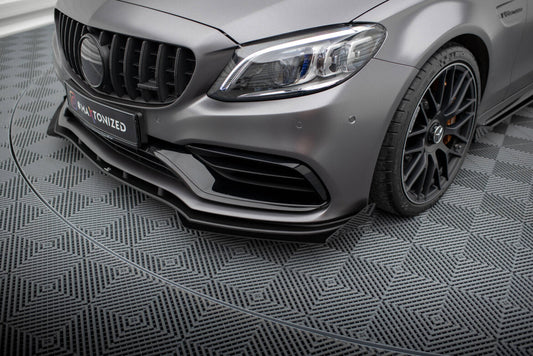 Frontlippen Flaps passend für Mercedes-AMG C63 Limousine / Kombi W205 FL schwarz Hochglanz