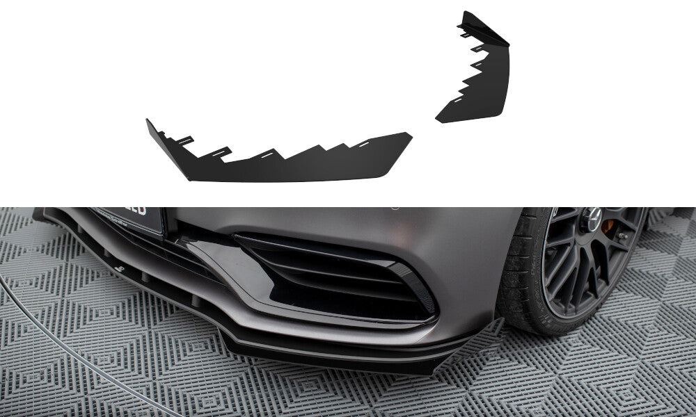 Frontlippen Flaps passend für Mercedes-AMG C63 Limousine / Kombi W205 FL schwarz Hochglanz