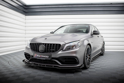 Frontlippen Flaps passend für Mercedes-AMG C63 Limousine / Kombi W205 FL schwarz Hochglanz