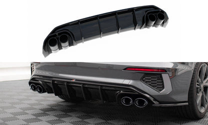 Heckansatz Diffusor + Endrohre chrom passend für Audi A3 S-Line Limousine 8Y schwarz Hochglanz