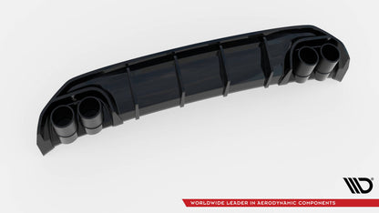 Heckansatz Diffusor + Endrohre chrom passend für Audi A3 S-Line Limousine 8Y schwarz Hochglanz