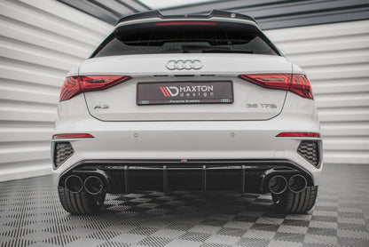 Heckansatz Diffusor + Endrohre chrom passend für Audi A3 S-Line Sportback 8Y schwarz Hochglanz