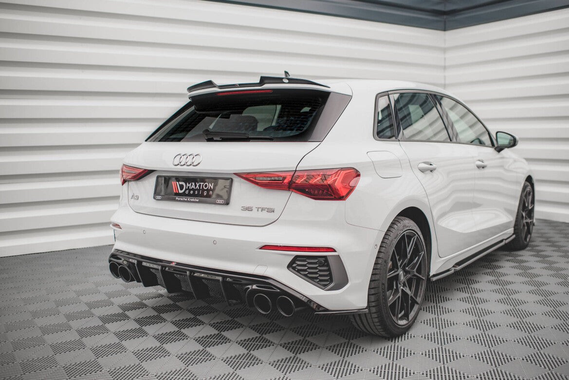 Heckansatz Diffusor + Endrohre chrom passend für Audi A3 S-Line Sportback 8Y schwarz Hochglanz