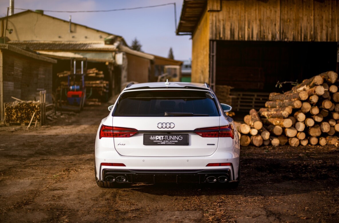 Heckansatz Diffusor + Endrohre chrom passend für Audi A6 S-Line / S6 C8 / C8 FL schwarz Hochglanz
