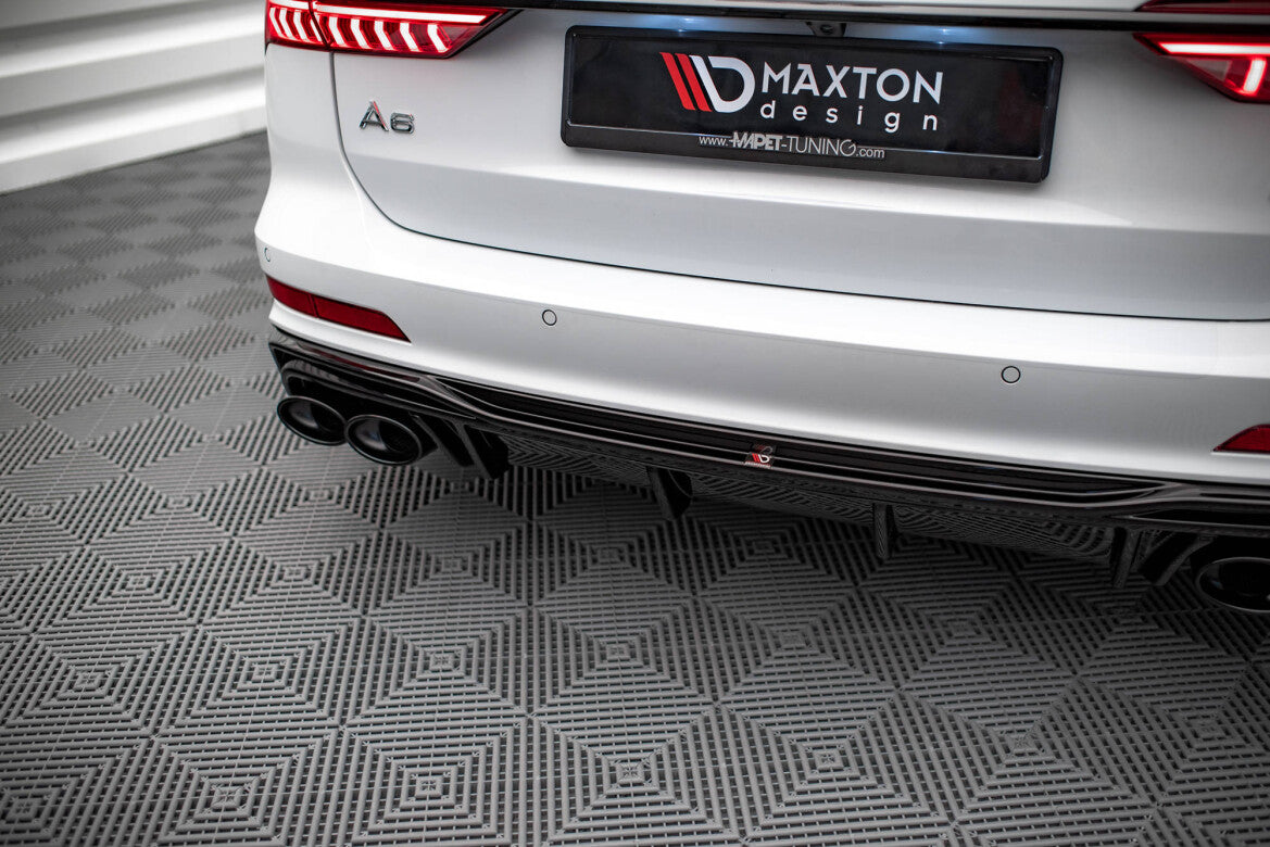 Heckansatz Diffusor + Endrohre chrom passend für Audi A6 S-Line / S6 C8 / C8 FL schwarz Hochglanz