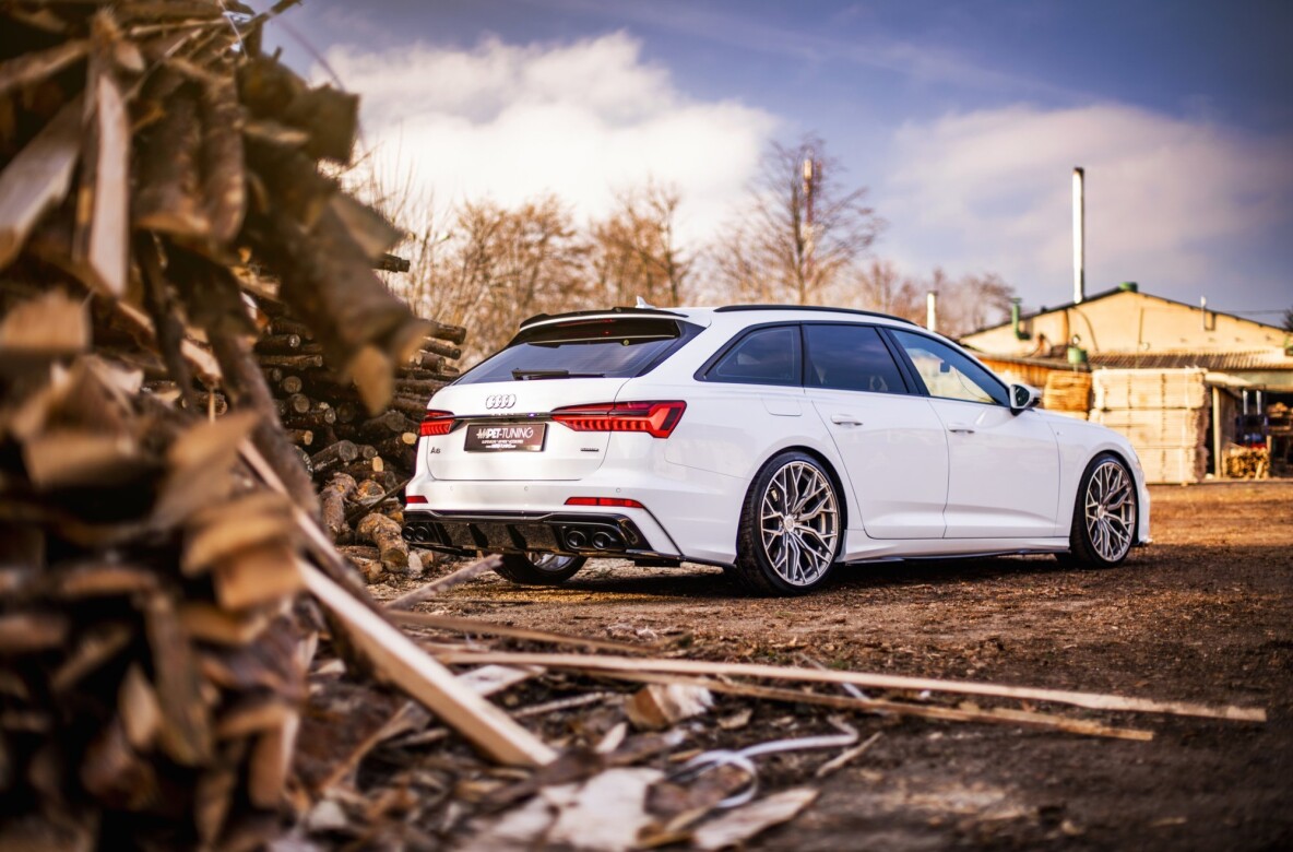 Heckansatz Diffusor + Endrohre chrom passend für Audi A6 S-Line / S6 C8 / C8 FL schwarz Hochglanz