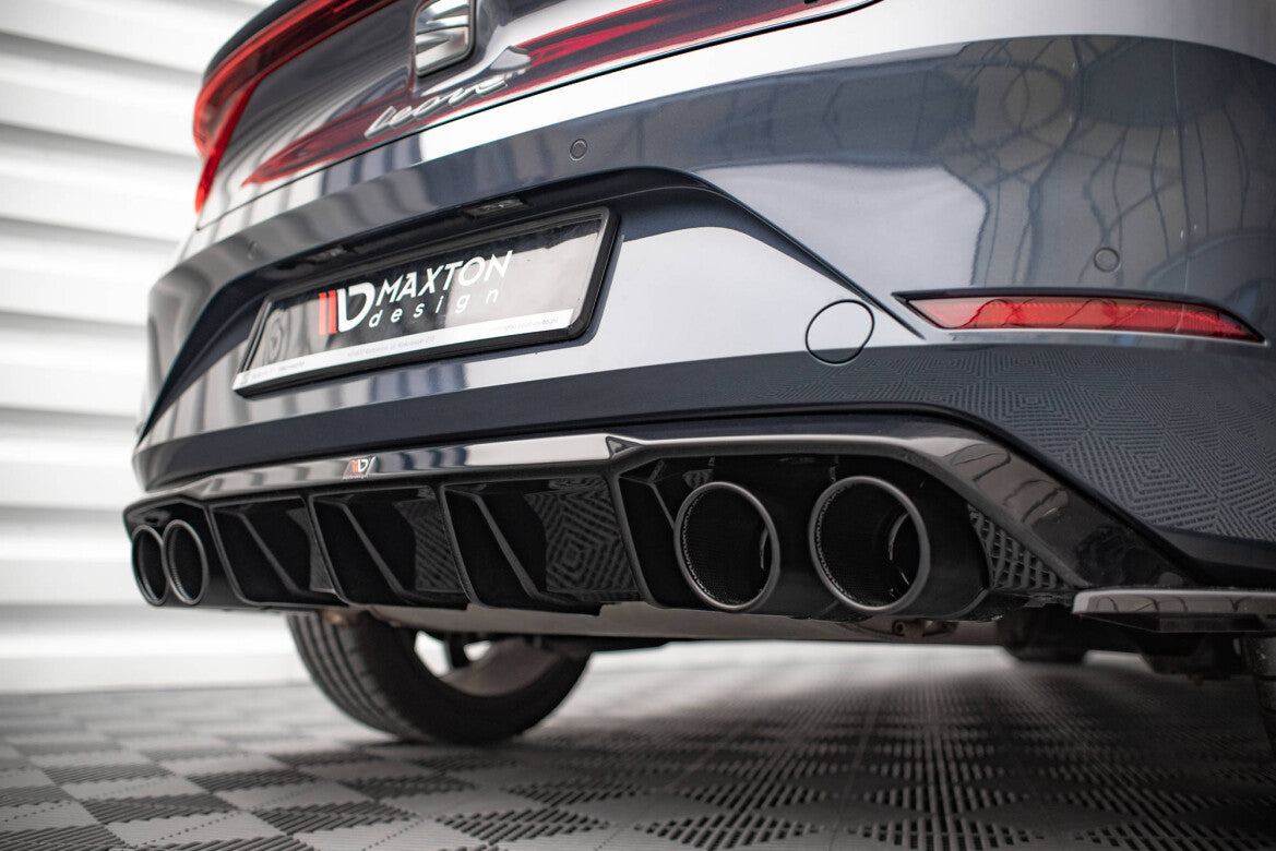 Heckansatz Diffusor + Endrohre chrom passend für Seat Leon FR Hatchback Mk4 schwarz Hochglanz