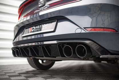 Heckansatz Diffusor + Endrohre chrom passend für Seat Leon FR Hatchback Mk4 schwarz Hochglanz