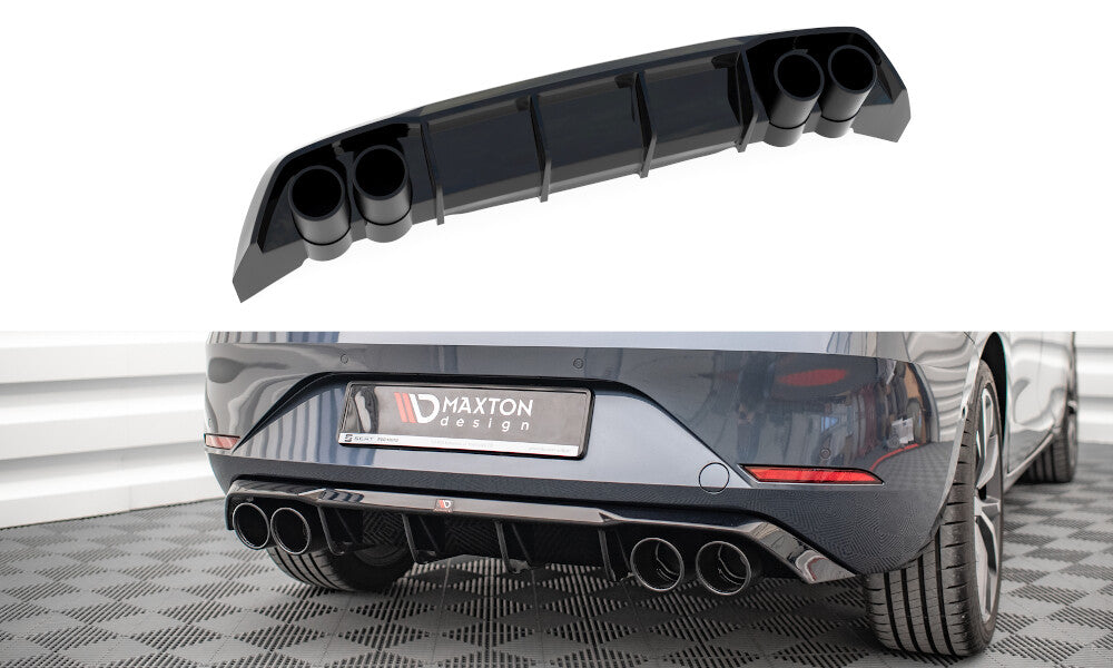 Heckansatz Diffusor + Endrohre chrom passend für Seat Leon FR Hatchback Mk4 schwarz Hochglanz