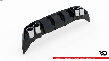 Heckansatz Diffusor + Endrohre chrom passend für Seat Leon FR Hatchback Mk4 schwarz Hochglanz