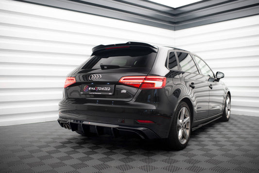 Heckansatz Diffusor passend für Audi A3 Sportback 8V FL (Doppelauspuff li.) schwarz Hochglanz